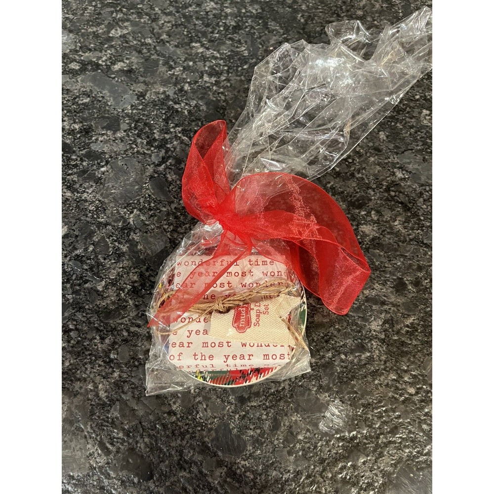 NEW Mud Pie Christmas Soap Plaid Dish Gift Set “Most Wonderful Time of the Year”